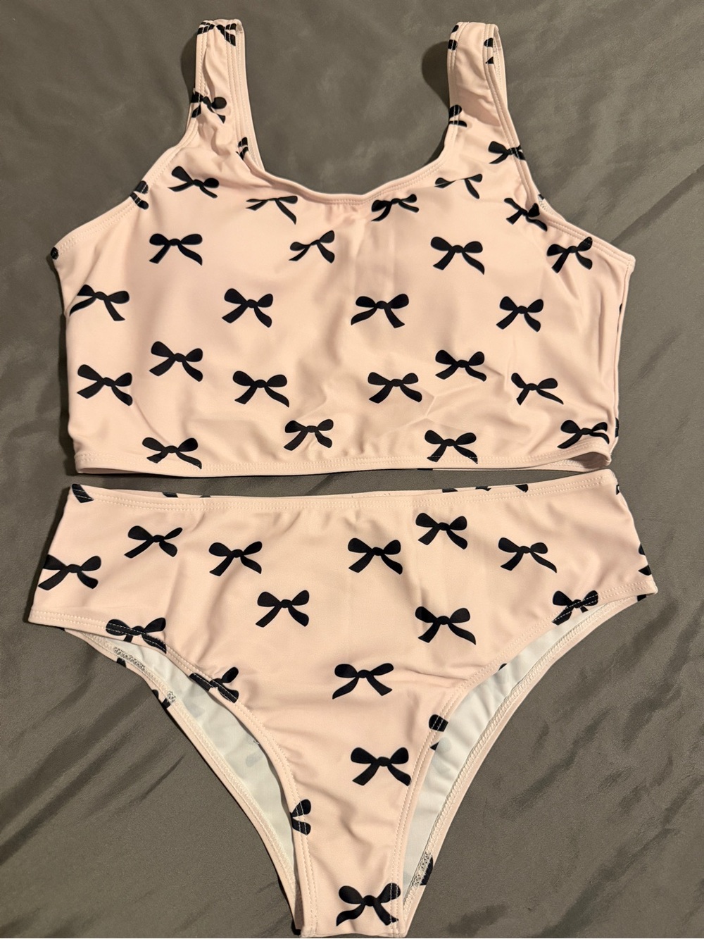 Kids Two-Piece Bow Print Swim Set - Light Pink